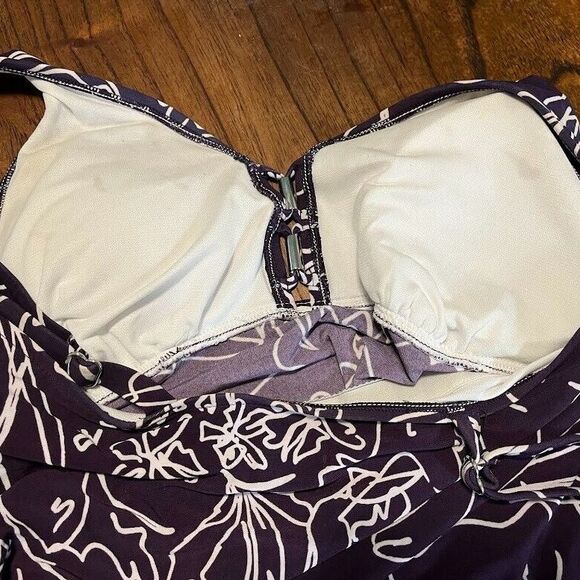 Aqua Green Swim Tankini Top Purple Cream Tropical Print Beach Resortwear M - Picture 6 of 6